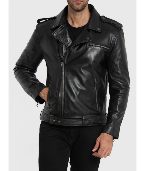 Max Black Leather Biker Jacket