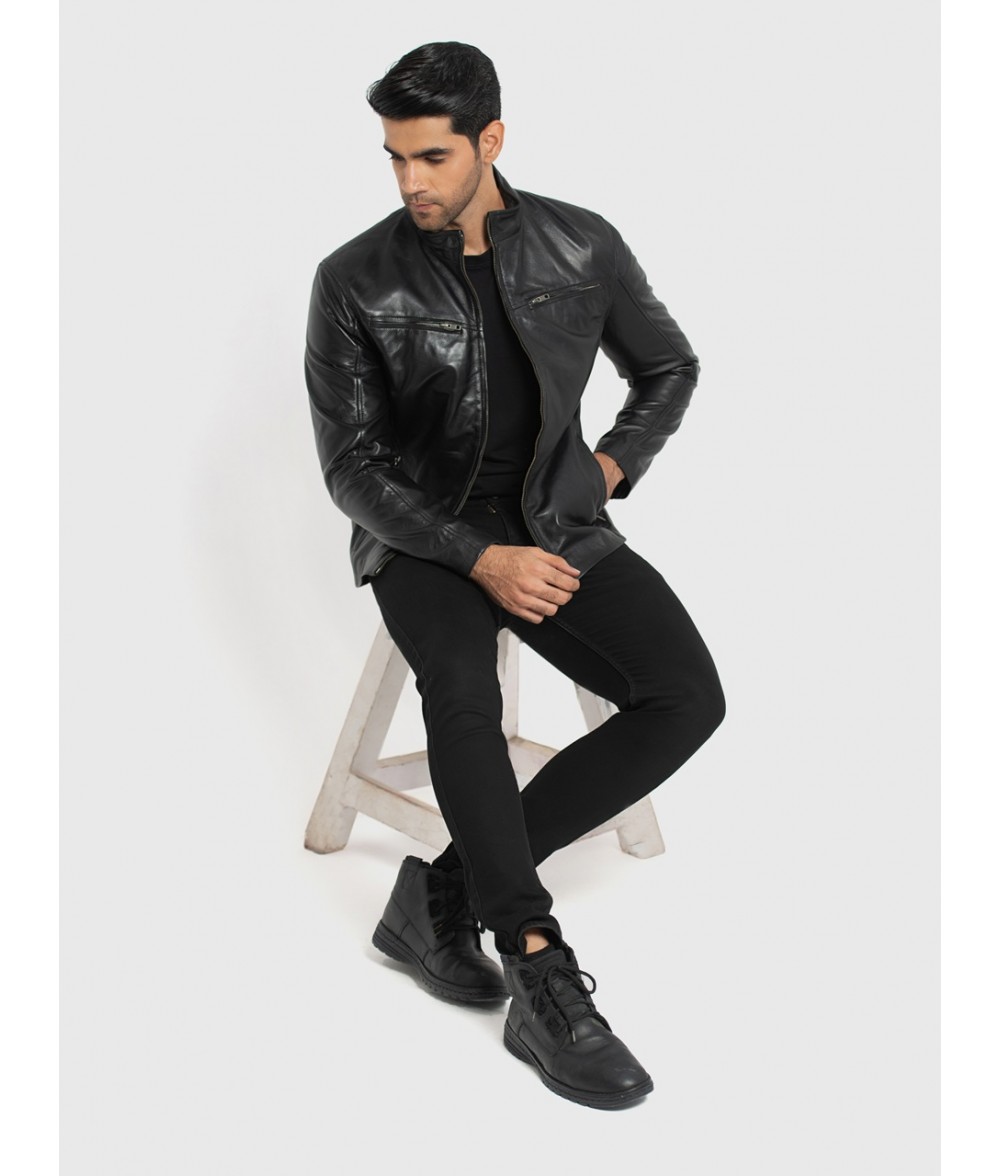 Mitch Black Leather Biker Jacket