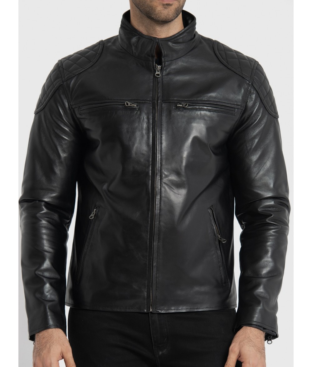 Morris Black Leather Cafe Racer Jacket