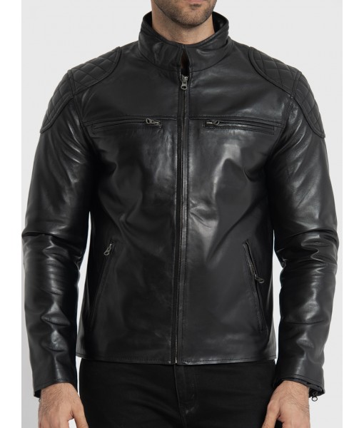 Morris Black Leather Cafe Racer Jacket