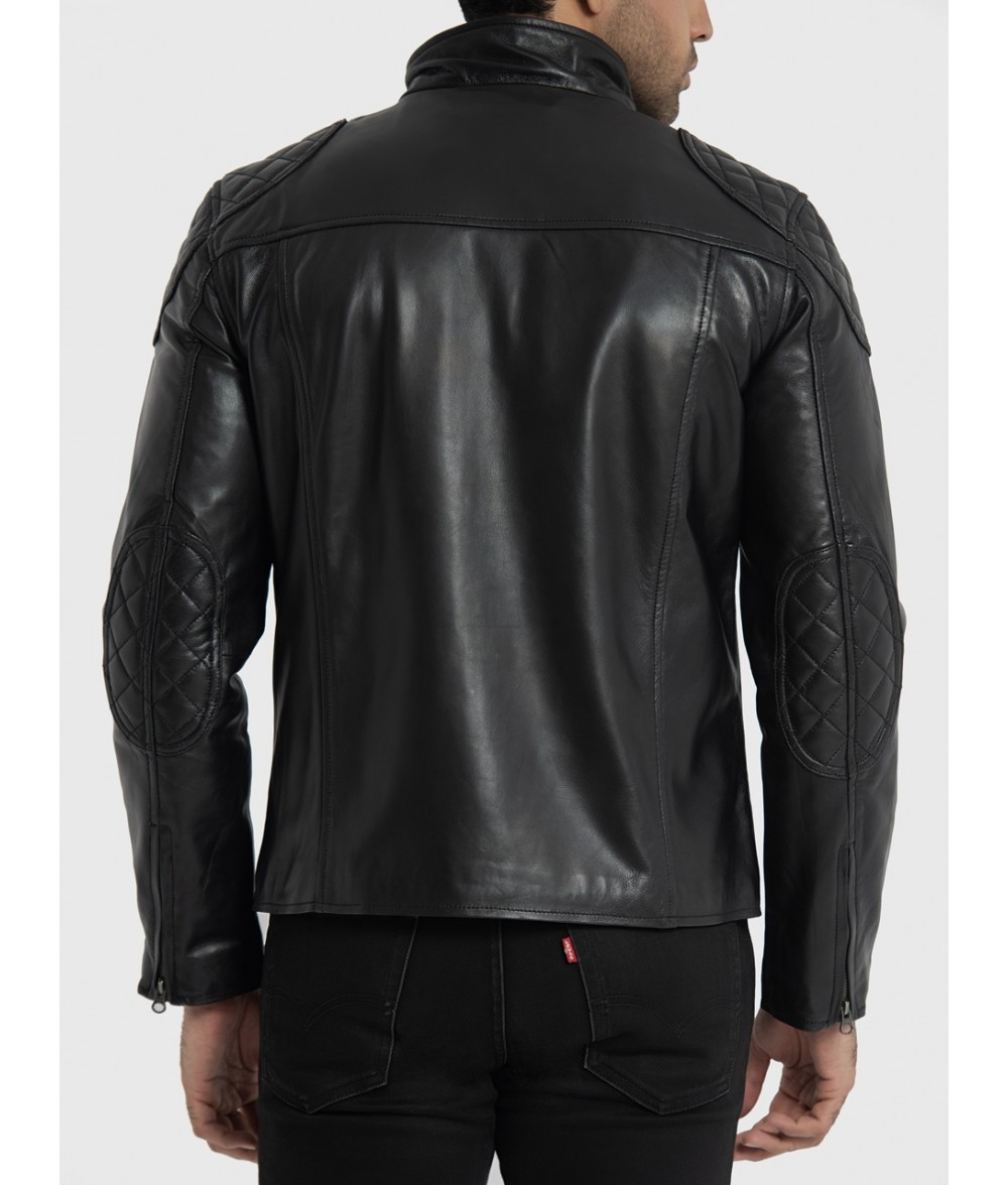 Morris Black Leather Cafe Racer Jacket