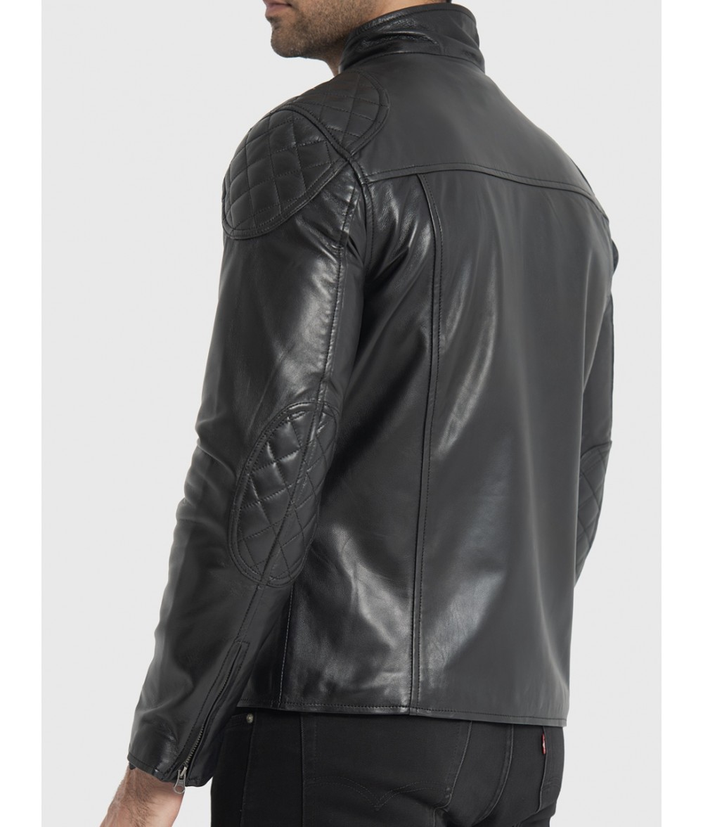 Morris Black Leather Cafe Racer Jacket