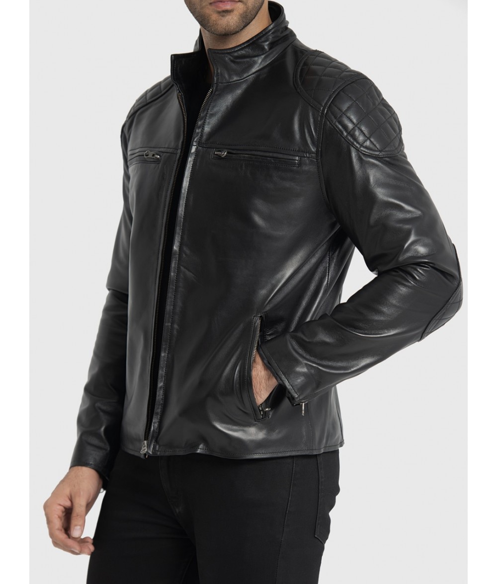 Morris Black Leather Cafe Racer Jacket