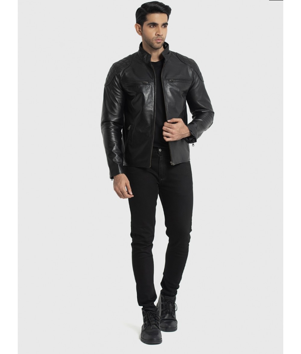 Morris Black Leather Cafe Racer Jacket