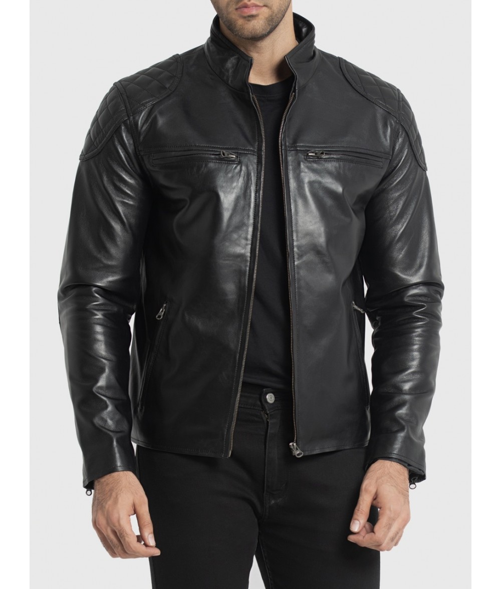 Morris Black Leather Cafe Racer Jacket