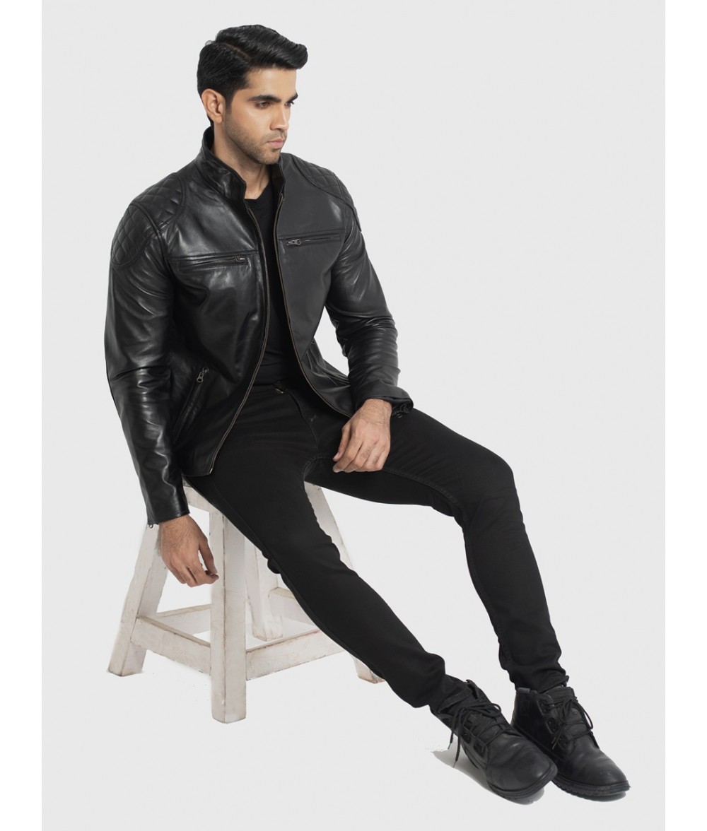 Morris Black Leather Cafe Racer Jacket