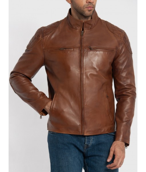 Morris Cognac Brown Leather Cafe Racer ...
