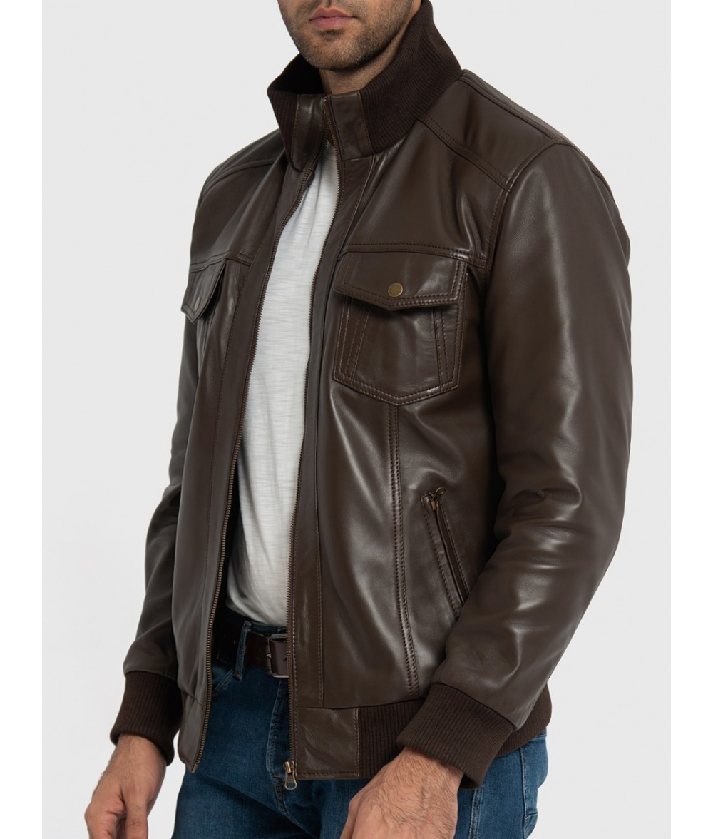 Ranger Dark Brown Leather Bomber Jacket