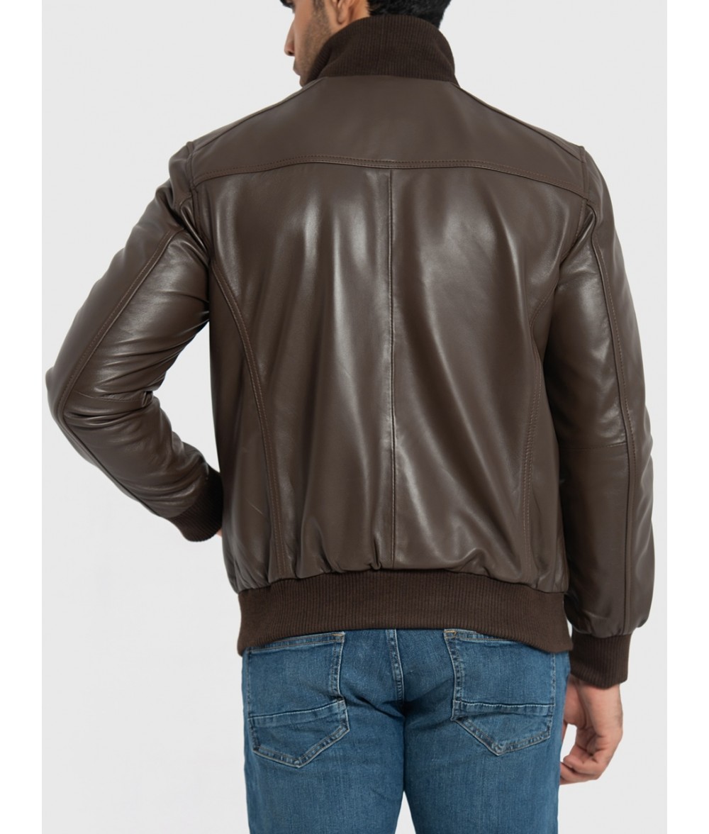 Ranger Dark Brown Leather Bomber Jacket