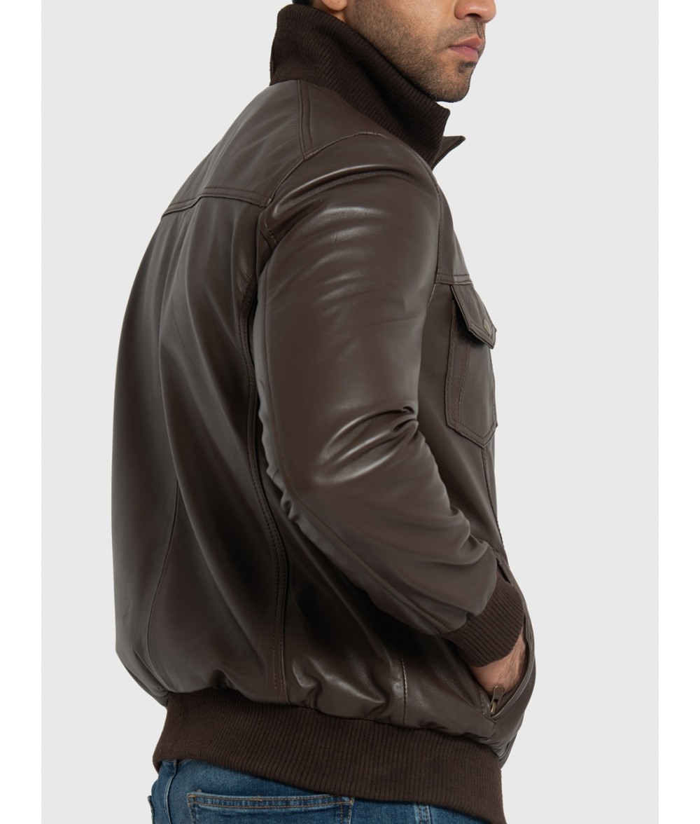 Ranger Dark Brown Leather Bomber Jacket
