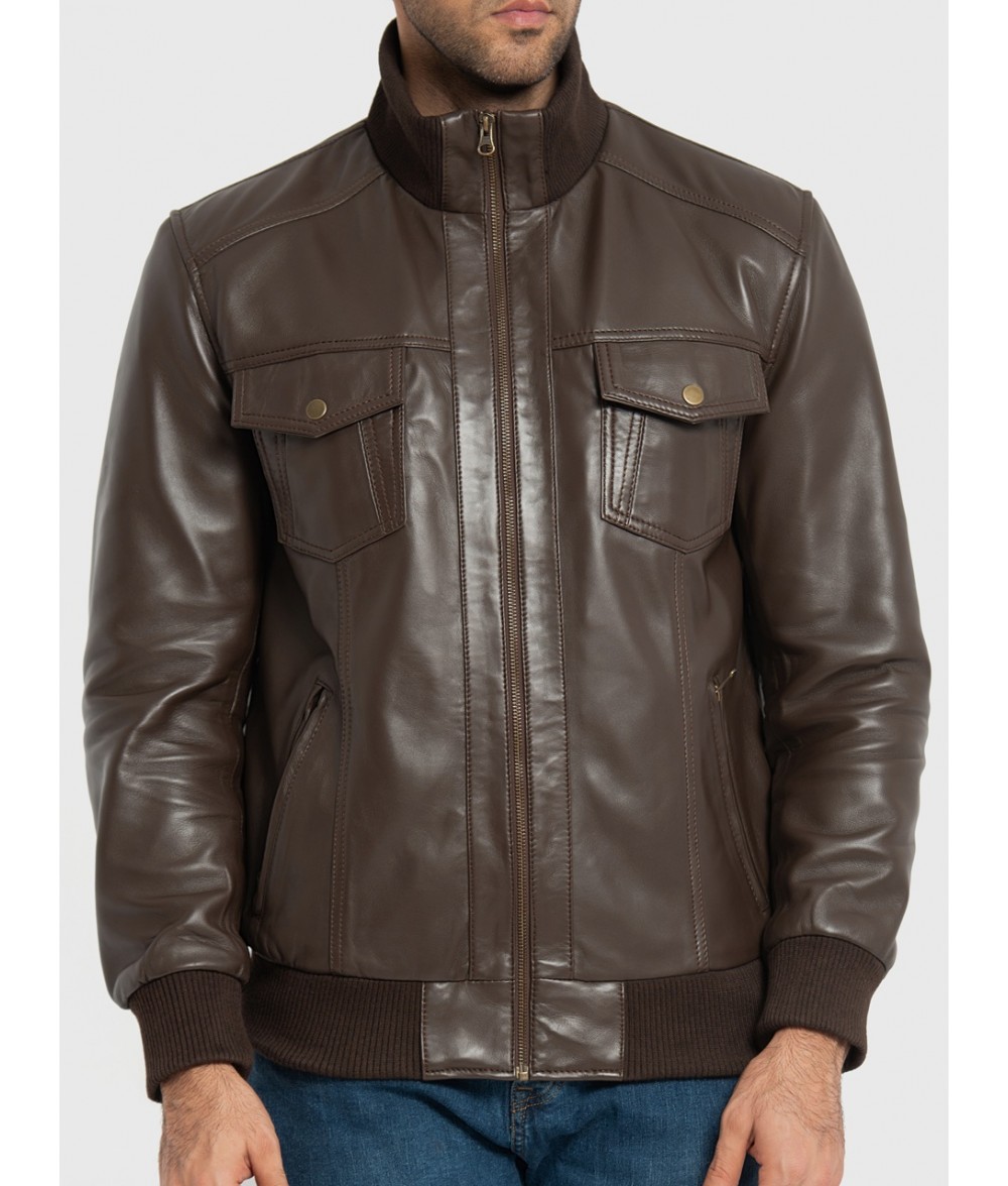 Ranger Dark Brown Leather Bomber Jacket