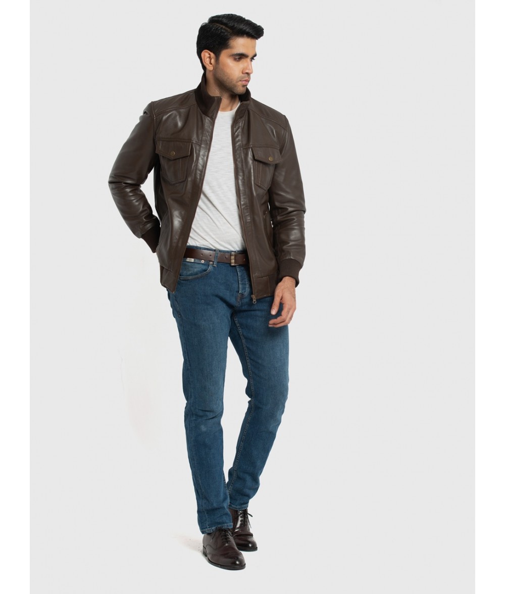 Ranger Dark Brown Leather Bomber Jacket