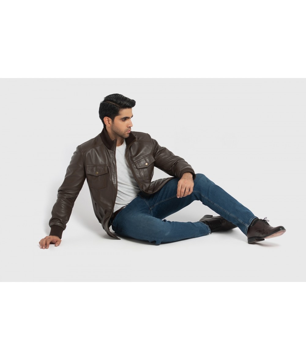 Ranger Dark Brown Leather Bomber Jacket