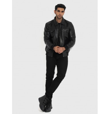 Sherwin Black Leather Bomber Jacket