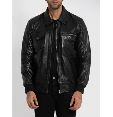 Sherwin Black Leather Bomber Jacket