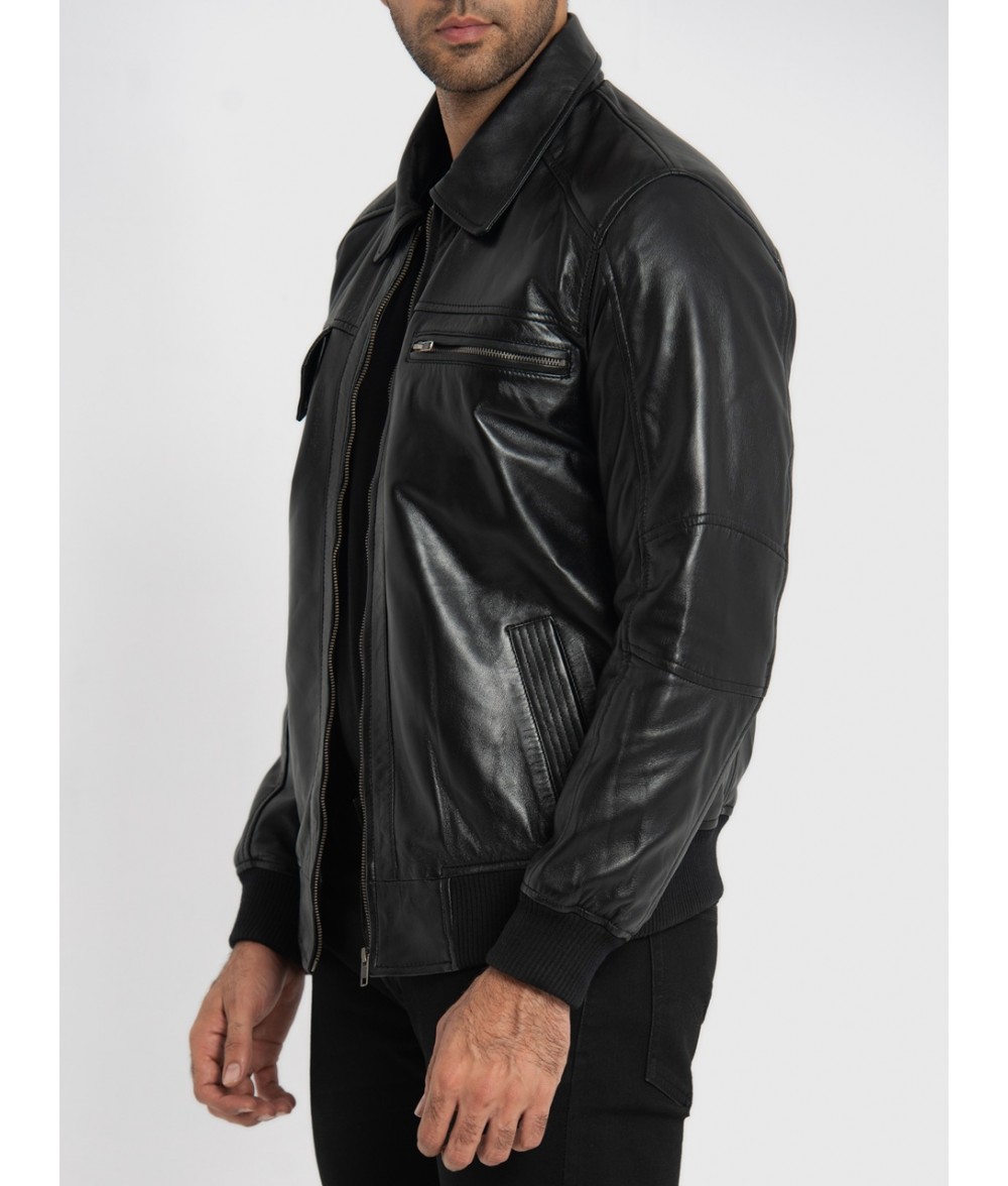 Sherwin Black Leather Bomber Jacket