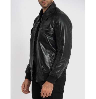 Sherwin Black Leather Bomber Jacket