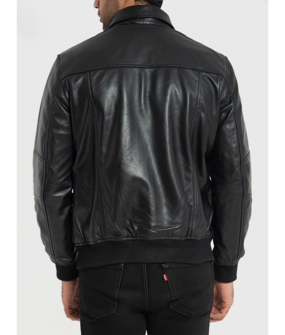 Sherwin Black Leather Bomber Jacket