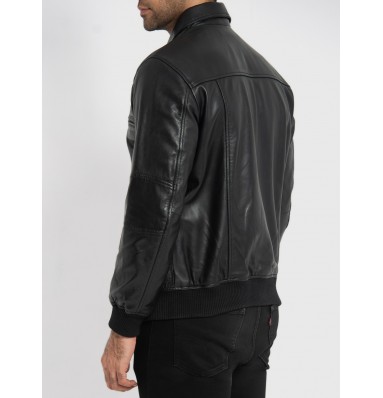 Sherwin Black Leather Bomber Jacket