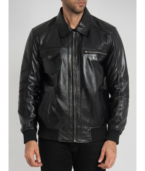 Sherwin Black Leather Bomber Jacket