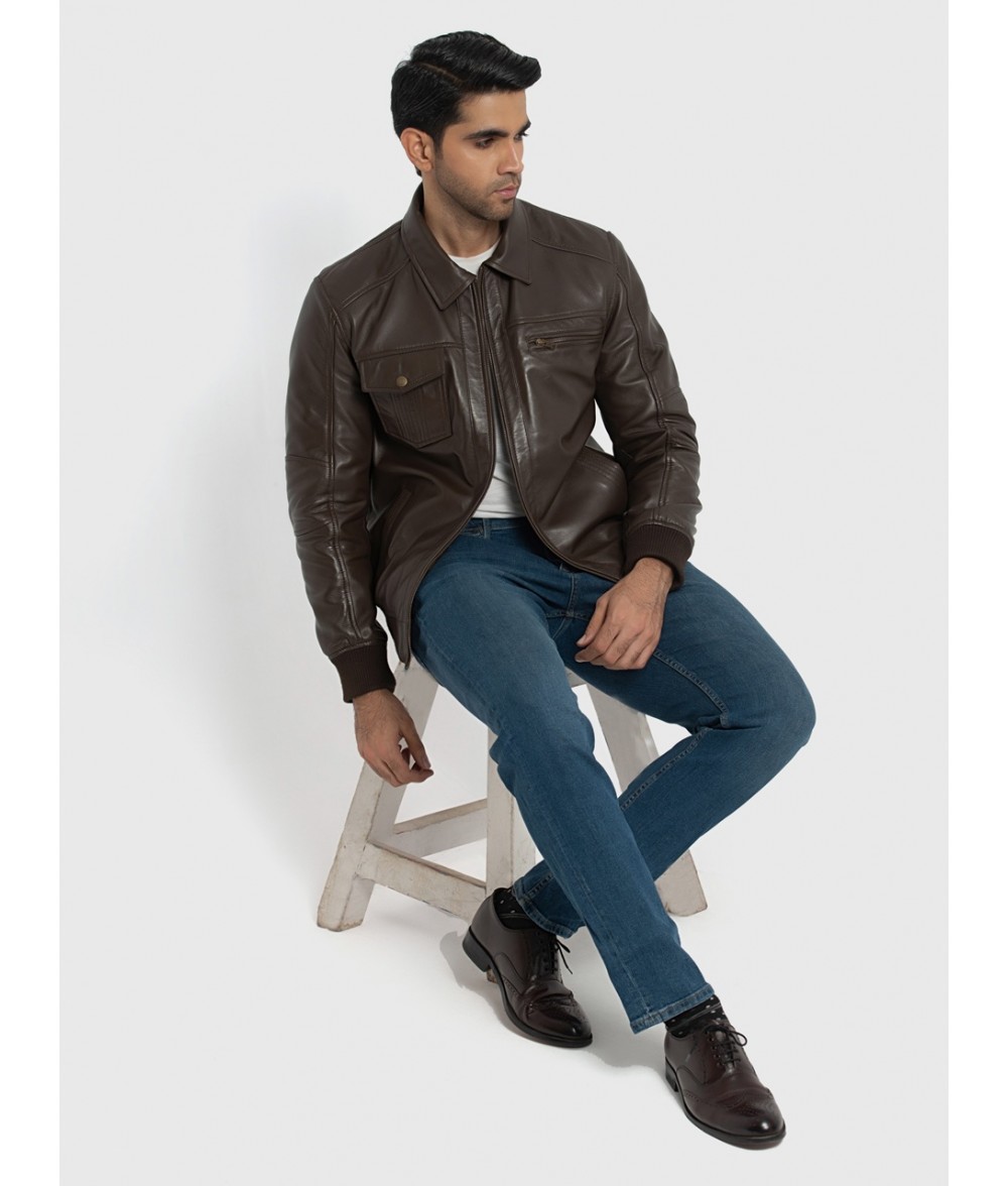 Sherwin Dark Brown Leather Bomber Jacket