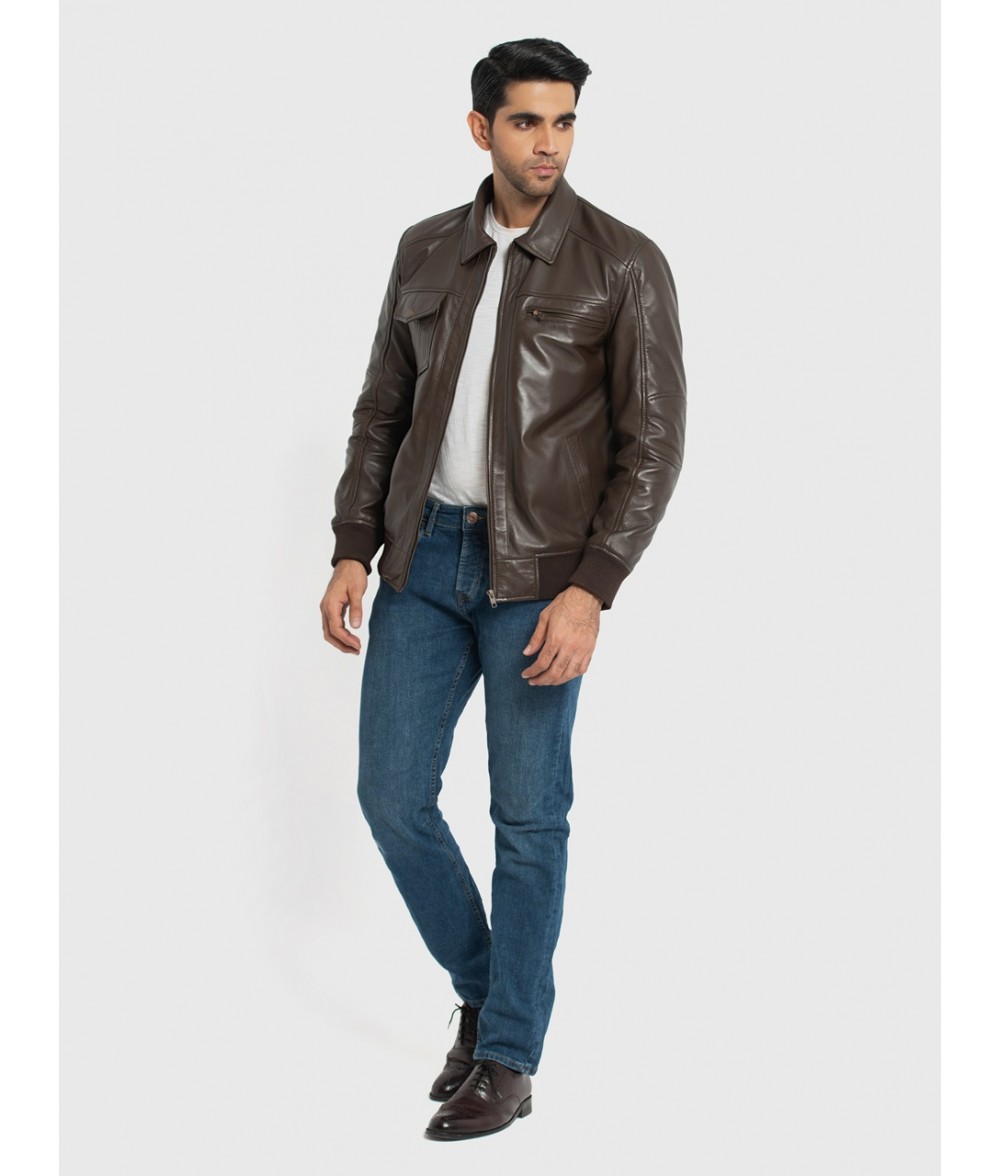 Sherwin Dark Brown Leather Bomber Jacket