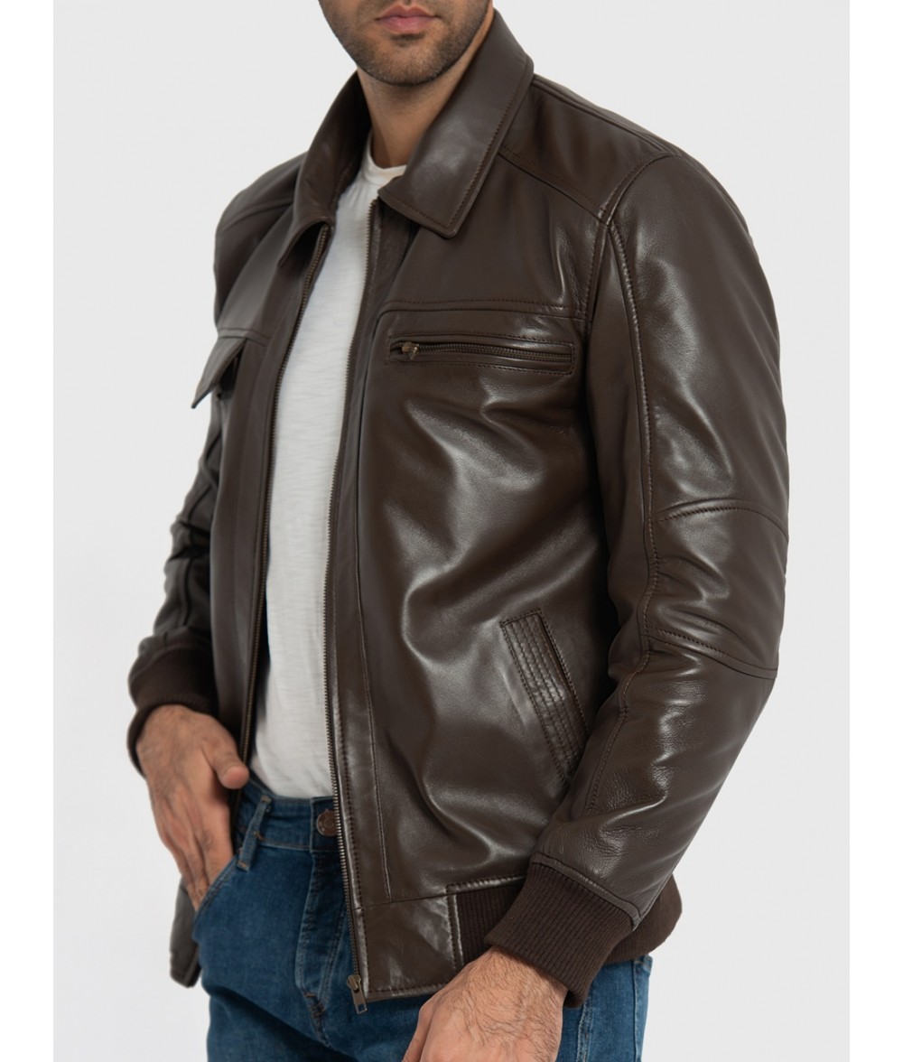 Sherwin Dark Brown Leather Bomber Jacket