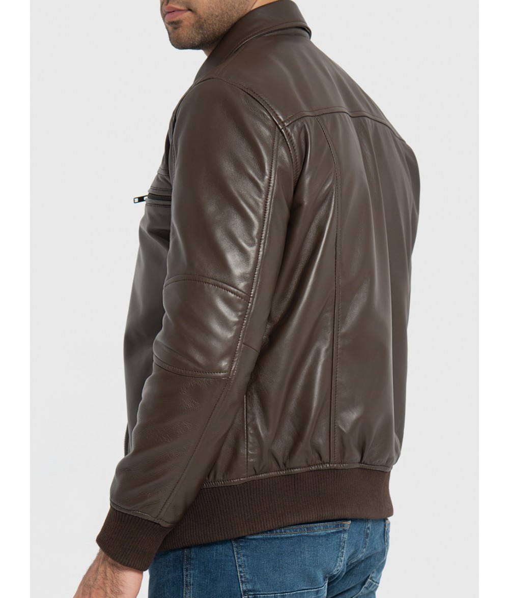 Sherwin Dark Brown Leather Bomber Jacket