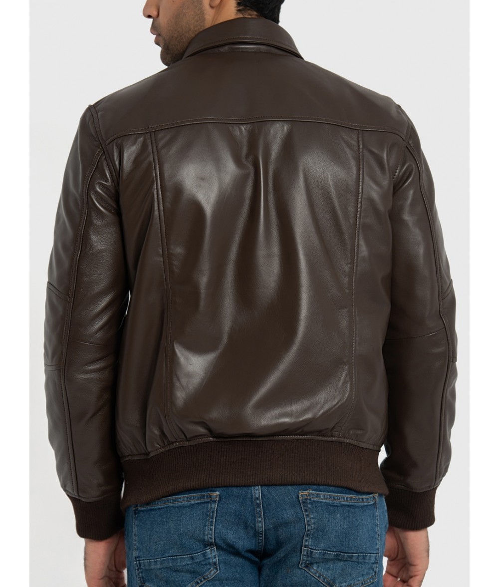 Sherwin Dark Brown Leather Bomber Jacket