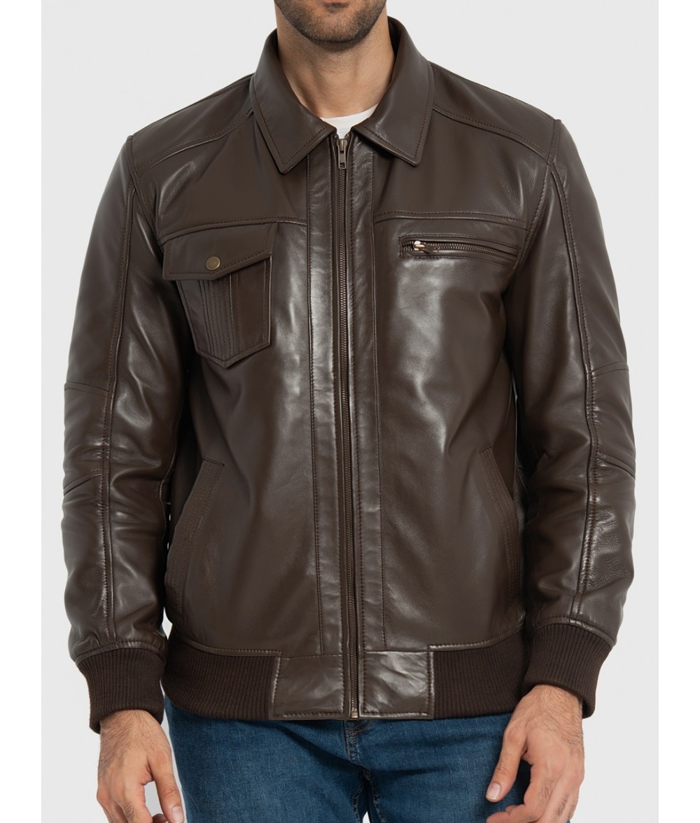 Sherwin Dark Brown Leather Bomber Jacket