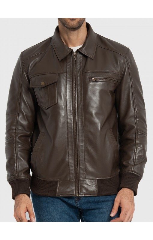 Sherwin Dark Brown Leather Bomber Jacket