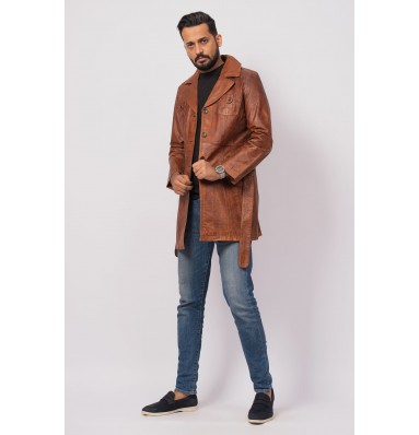 Tampa Brown Leather Trench Coat