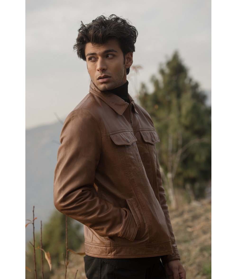 Vince Cognac Brown Leather Jacket