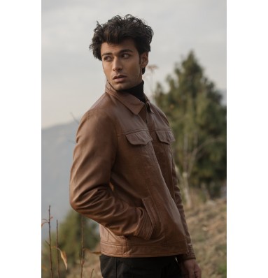 Vince Cognac Brown Leather Jacket