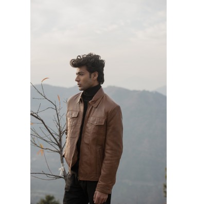 Vince Cognac Brown Leather Jacket