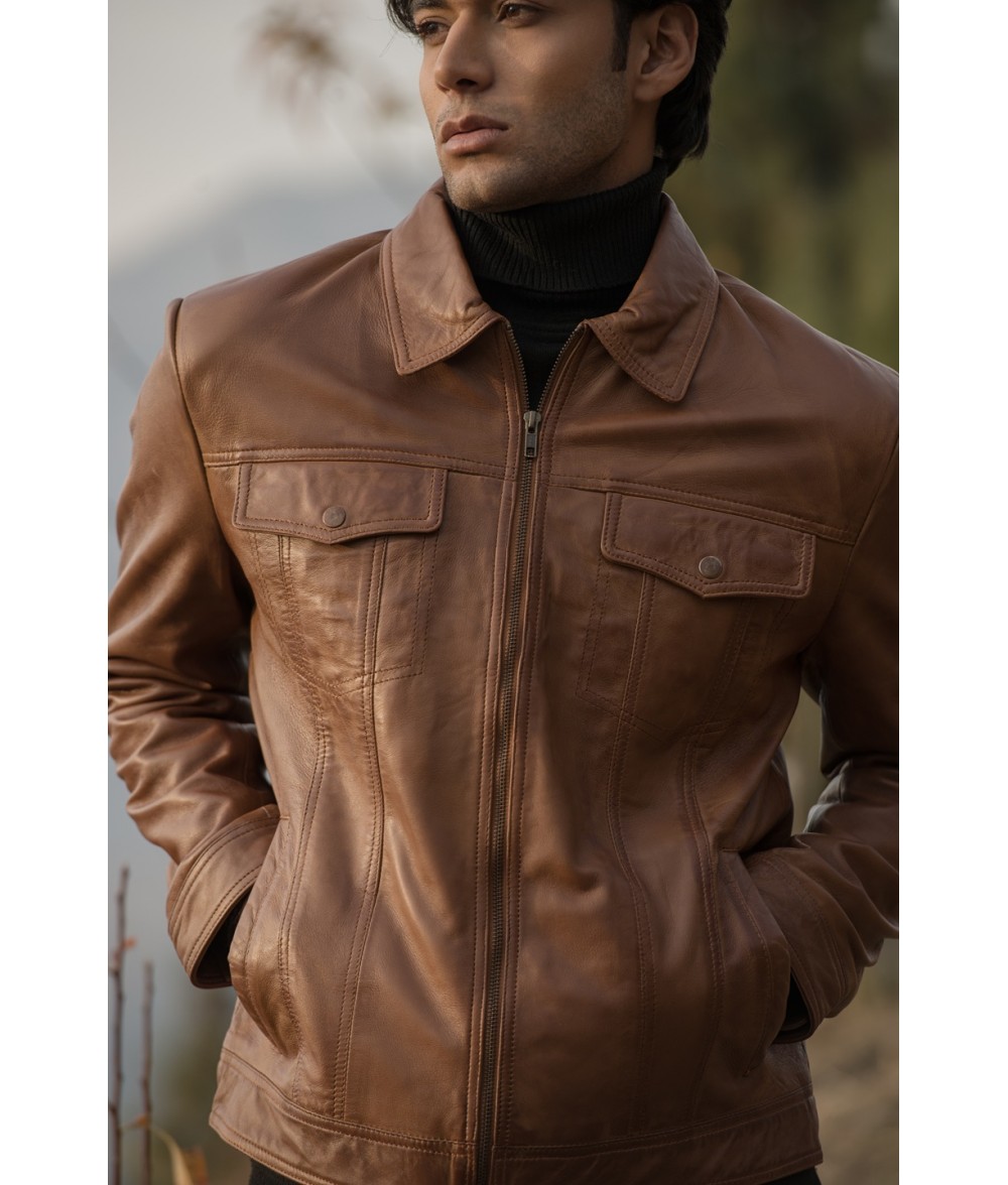 Vince Cognac Brown Leather Jacket