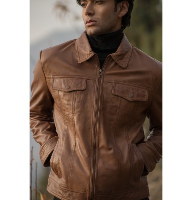 Vince Cognac Brown Leather Jacket