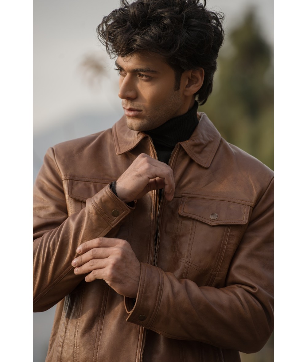 Vince Cognac Brown Leather Jacket