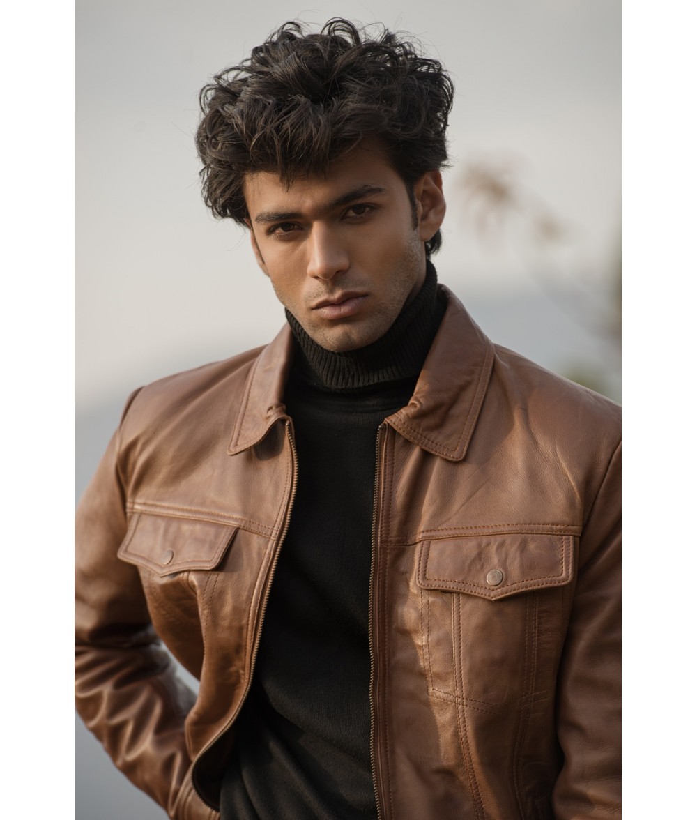 Vince Cognac Brown Leather Jacket