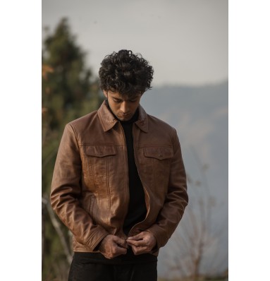 Vince Cognac Brown Leather Jacket