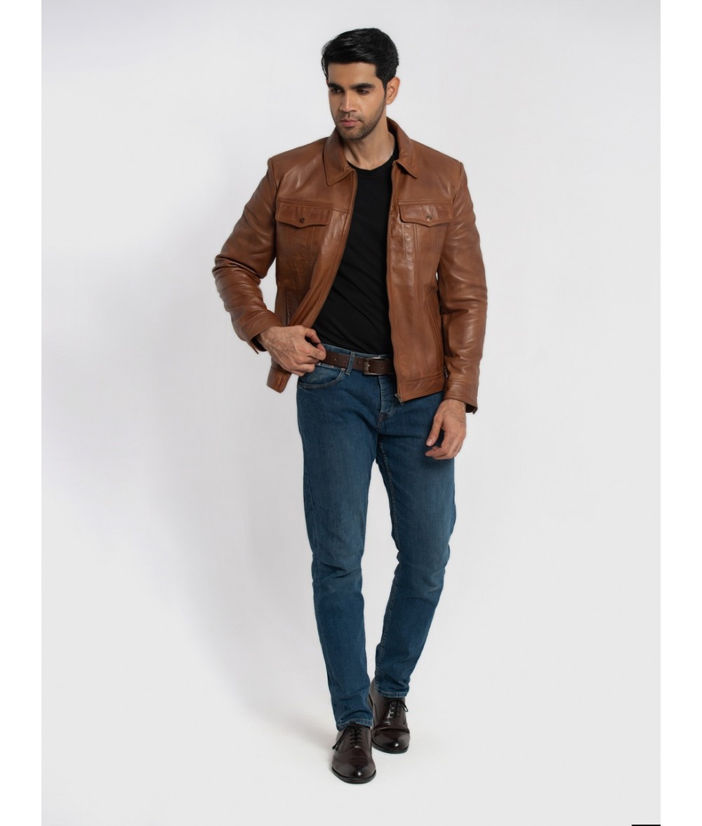 Vince Cognac Brown Leather Jacket