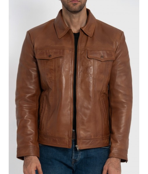Vince Cognac Brown Leather Jacket