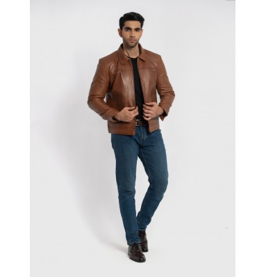 Willis Cognac Brown Leather Jacket