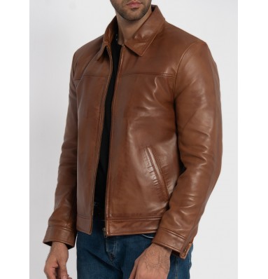 Willis Cognac Brown Leather Jacket