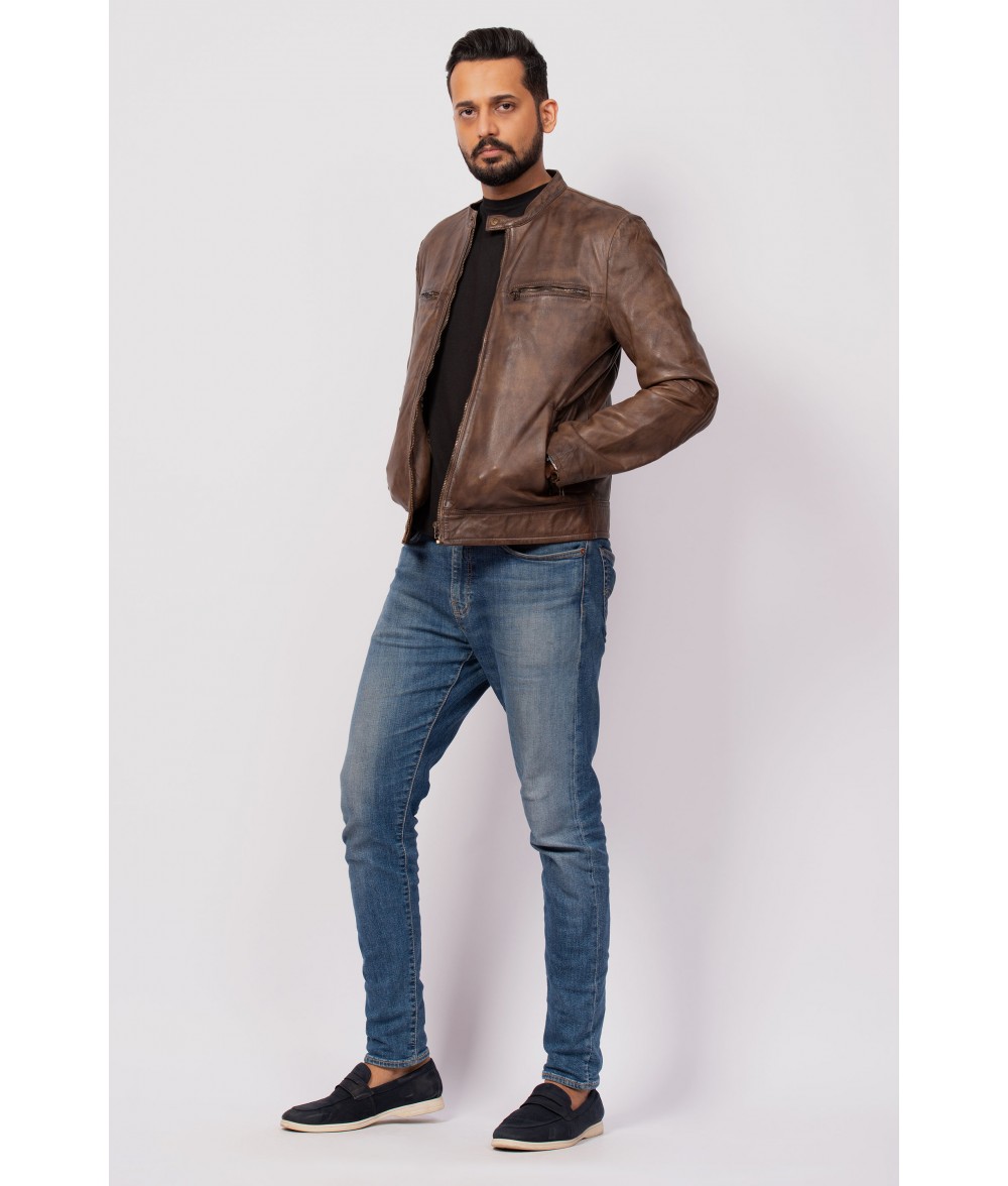 Kurt Distressed Brown Leather Jacket