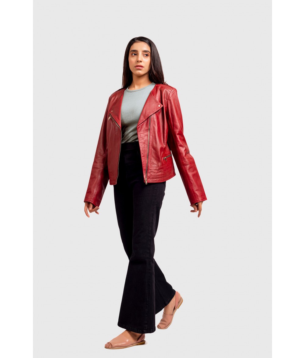 Ava Red Leather Motorcycle Jacket