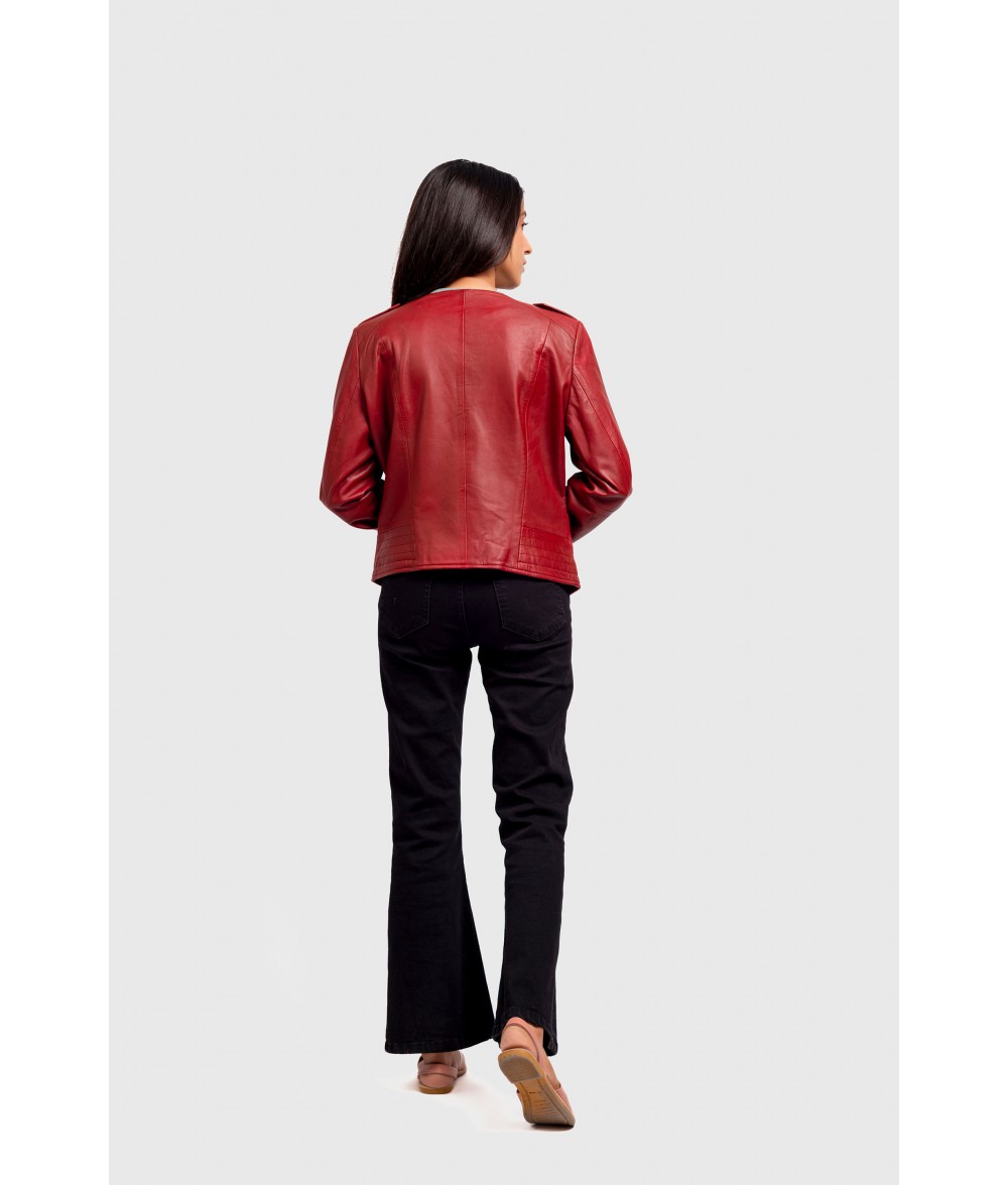 Ava Red Leather Motorcycle Jacket