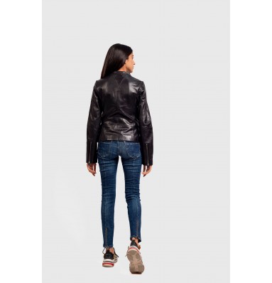 Black Rose Leather Biker Jacket