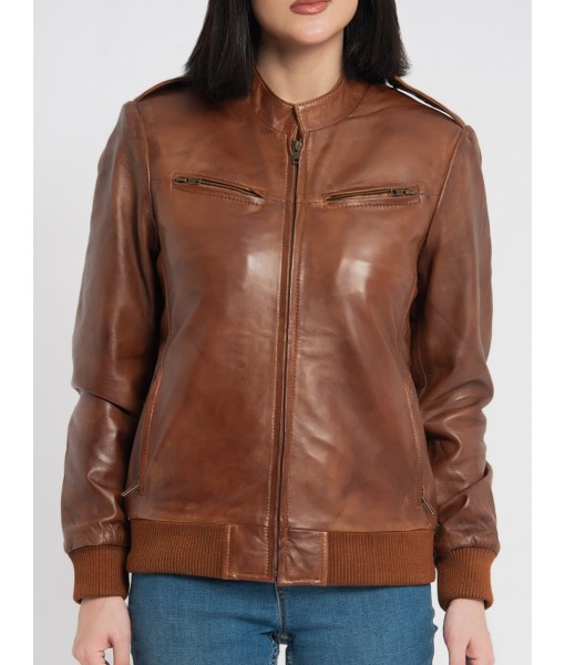 Breeze Cognac Brown Leather Bomber Jacket ...