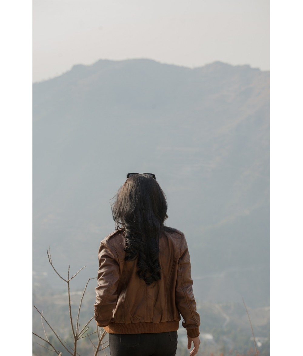 Breeze Cognac Brown Leather Bomber Jacket 